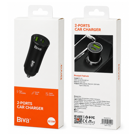 شاحن سياره BIVA 22.5W PD + USB