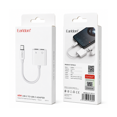 تحويلة Type C To 2Type C سماعة + شاحن 60W