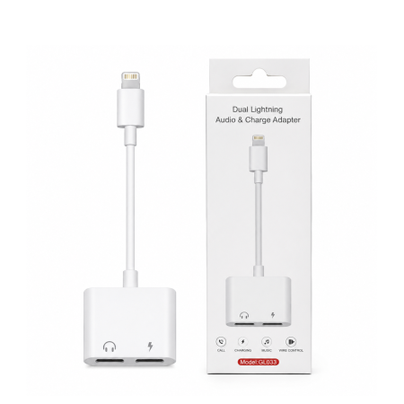 تحويلة ايفون لمدخلين شحن + سماعة Lightning GL033