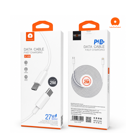 كيبل ايفون 2 متر Type C To Lightning WUW 27W