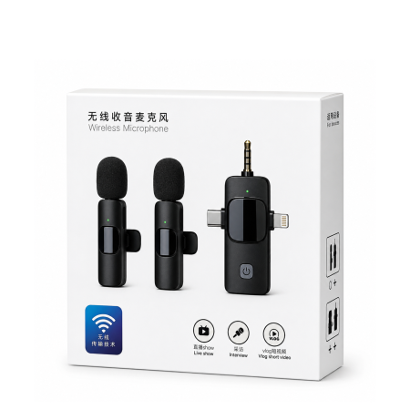 طقم 2 مايك Microphone Type C /AUX/ Lightning للموبايل مع ملقط