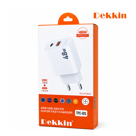 شاحن مع كيبل ايفون 48W PD + USB Type C To Iphone Dekkin