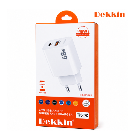 شاحن مع كيبل 48W PD + USB Type C To Type C Dekkin
