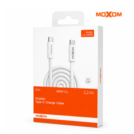 كيبل 2 متر Type C To Type C 240W MOXOM للموبايل و اللابتوب