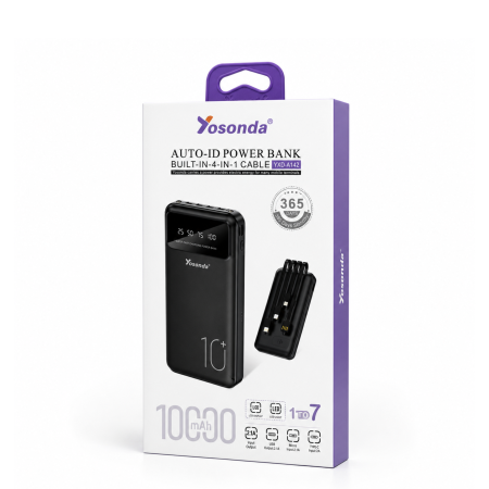باوربانك 10000mAh yosonda Fast Charge PD + USB مع كوابل