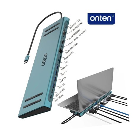 تحويلة 13IN1 Type C To VGA + HDMI + LAN + AUX + PD 3.0 + 2SD + 4USB + 2PD