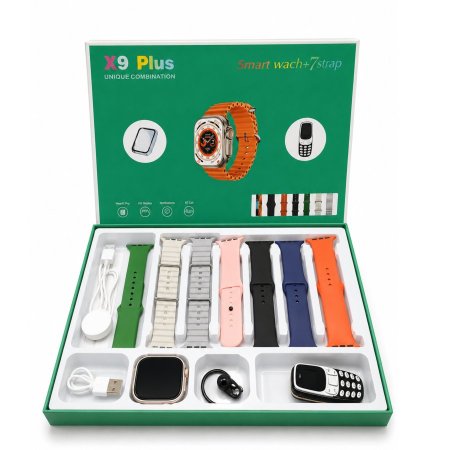 بكج ساعة 7+1 X9 Plus + جهاز BM10 صغير جدا شريحتين وذاكرة