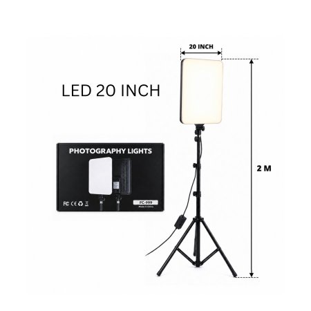 ضوء LED استديو 20 انش شكل مستطيل مع ستاند 2 متر