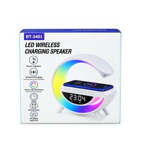 سبيكر + ضوء مكتبي + شاحن لاسلكي للموبايل + ساعة ديجيتال BT 3401 RGB